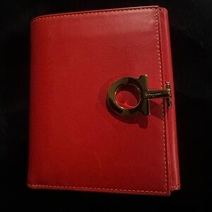 Salvatore Ferragamo Red Leather Wallet with Gold Gancini Hardware